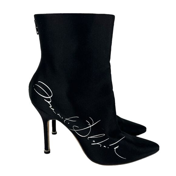 Manolo Blahnik + Vetements Printed Satin Ankle Boots In Black - Picture 6 of 16